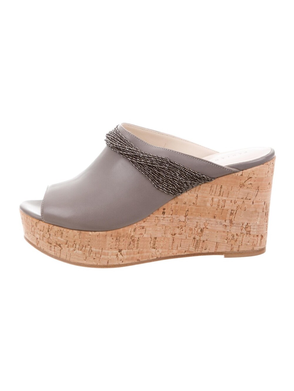 Fabiana Filippi Monili Gray Leather Cork Wedge - Size 38 (US 7)